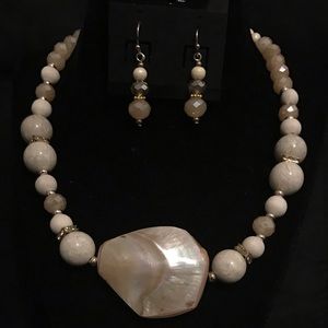 Shell and Gemstone Bead Necklace and Earring Set